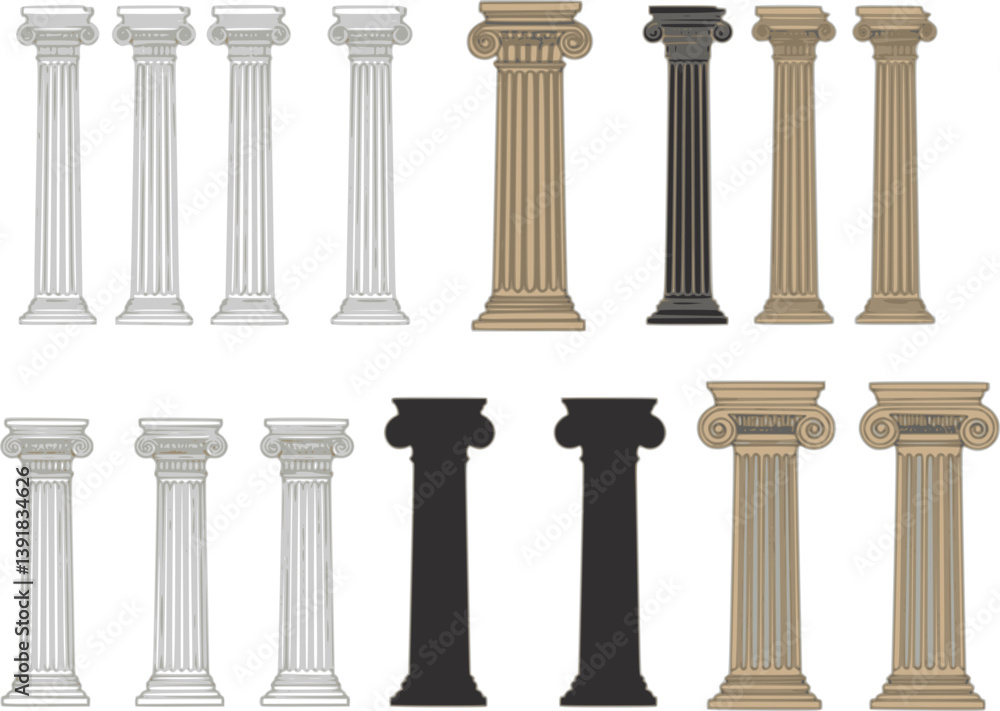 set of Greek Columns Clipart - Outline, Silhouette & Color
set of Greek Columns Clipart - Outline, Silhouette & Color