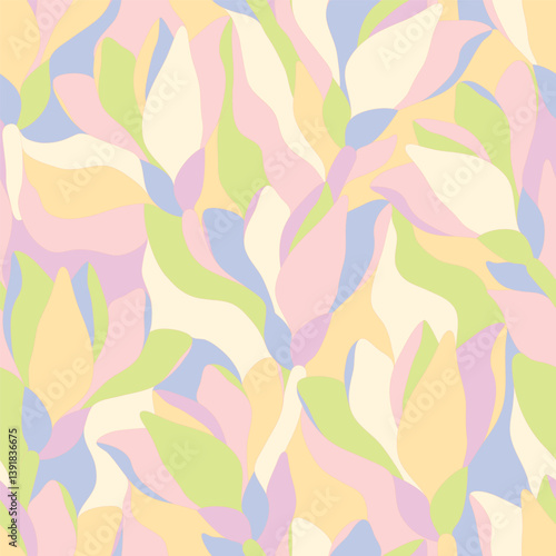 Artistic botanical vector background. Decorative seamless pattern with abstract shapes of leaves and herbs. Artisanal allover print in style of stained glass, for fabric, textile, paper, package