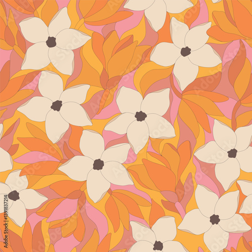 Artistic botanical vector background. Decorative seamless pattern with abstract shapes of leaves and herbs. Artisanal allover print in style of stained glass, for fabric, textile, paper, package