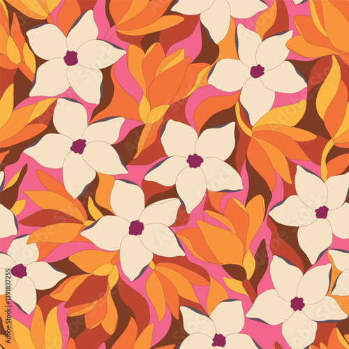 Artistic botanical vector background. Decorative seamless pattern with abstract shapes of leaves and herbs. Artisanal allover print in style of stained glass, for fabric, textile, paper, package