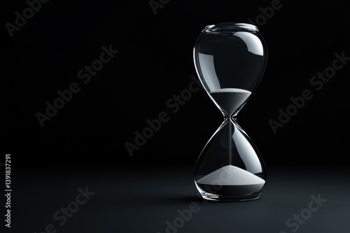 a classic hourglass, highlighting the flowing sand and elegant glass design against a dark background, we witness minutes becoming history, a beautiful countdown to every scheduled moment