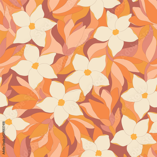 Artistic botanical vector background. Decorative seamless pattern with abstract shapes of leaves and herbs. Artisanal allover print in style of stained glass, for fabric, textile, paper, package