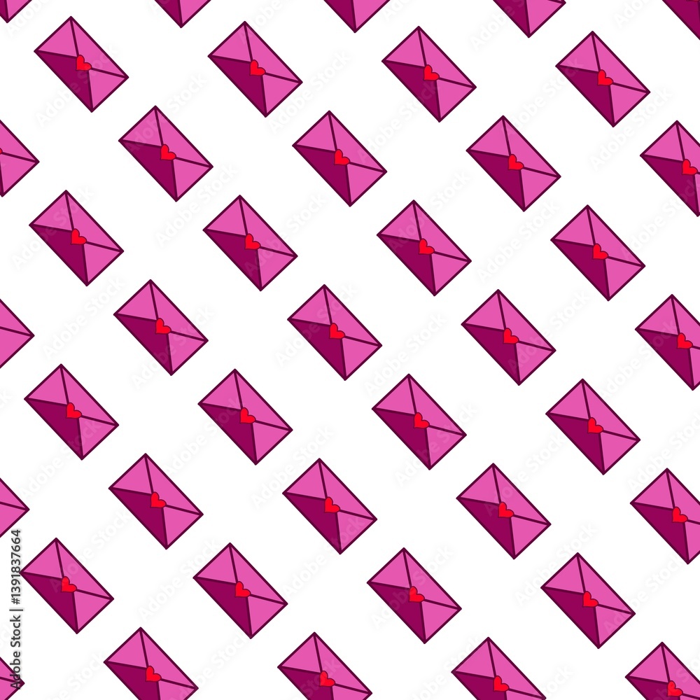Seamless pattern with pink envelopes with hearts isolated on a white background.Valentine's Day. Vector illustration in flat style. Seamless pattern with pink envelopes with hearts isolated on a white background.Valentine's Day. Vector illustration in flat style.