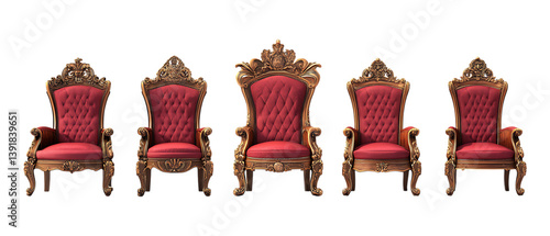 Pack of King Chair set of Five Different Poses set Against Transparent Background for Furniture, Interior Design, or Luxury Living Promotion Projects photo