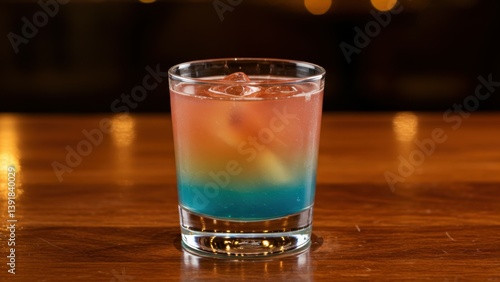 Wallpaper Mural A colorful layered cocktail with ice, sitting on a wooden bar top. Torontodigital.ca