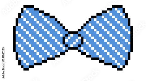 bow. bow tie. blue with white stripes, simple pixel art for embroidery, knitting and children's creativity