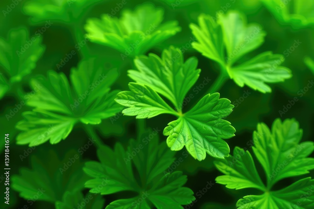 Close-up parsley leaf pattern, vibrant green hues , art, culinary Close-up parsley leaf pattern, vibrant green hues , art, culinary