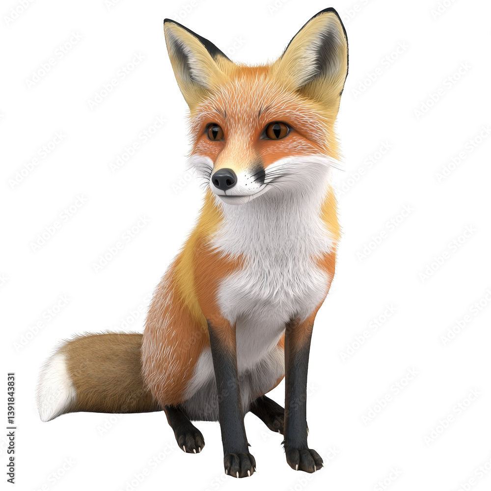 Obraz premium Fox sitting calmly on a black background showcasing its distinctive fur and expressive face in captivating detail