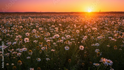 Wallpaper Mural A field of daisies at sunrise or sunset in a rural countryside. Torontodigital.ca