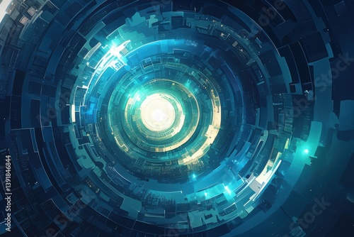 Geometrically Intricate Blue and Green Spiral Design with Abstract Depth and Modern Visual Appeal for Art and Design Projects