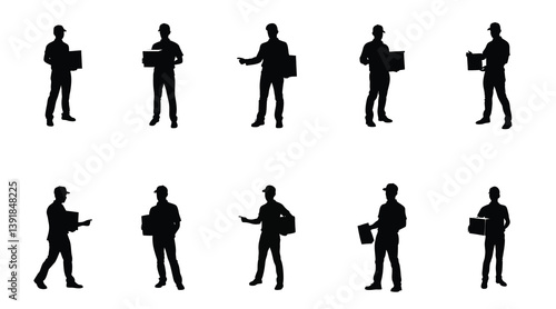 Silhouette Delivery Man Holding Boxes and Clipboards