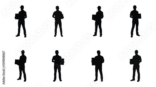 Silhouette Delivery Man Holding Boxes and Clipboard