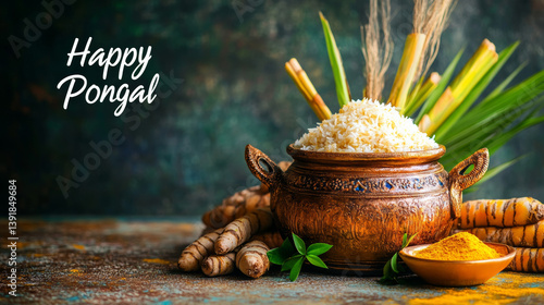 Celebrating pongal festival with traditional rice and spices tamil nadu food photography rustic setting cultural celebration