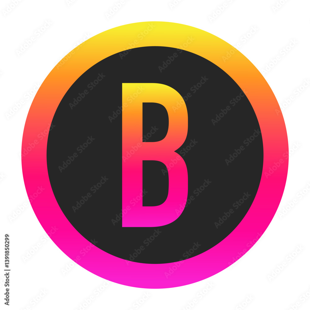 Stylized Capital letter B with neon gradient and dark circle background, perfect for tech branding, app icon, or modern digital media. Stylized Capital letter B with neon gradient and dark circle background, perfect for tech branding, app icon, or modern digital media.