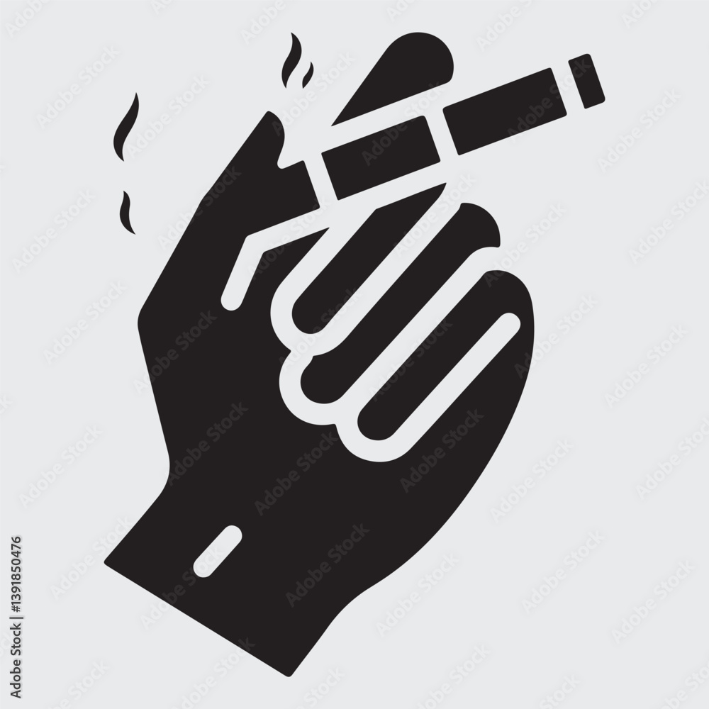 Hand with a cigarette solid icon, Smoking concept, Hand holding cigarette sign on white background Hand with a cigarette solid icon, Smoking concept, Hand holding cigarette sign on white background