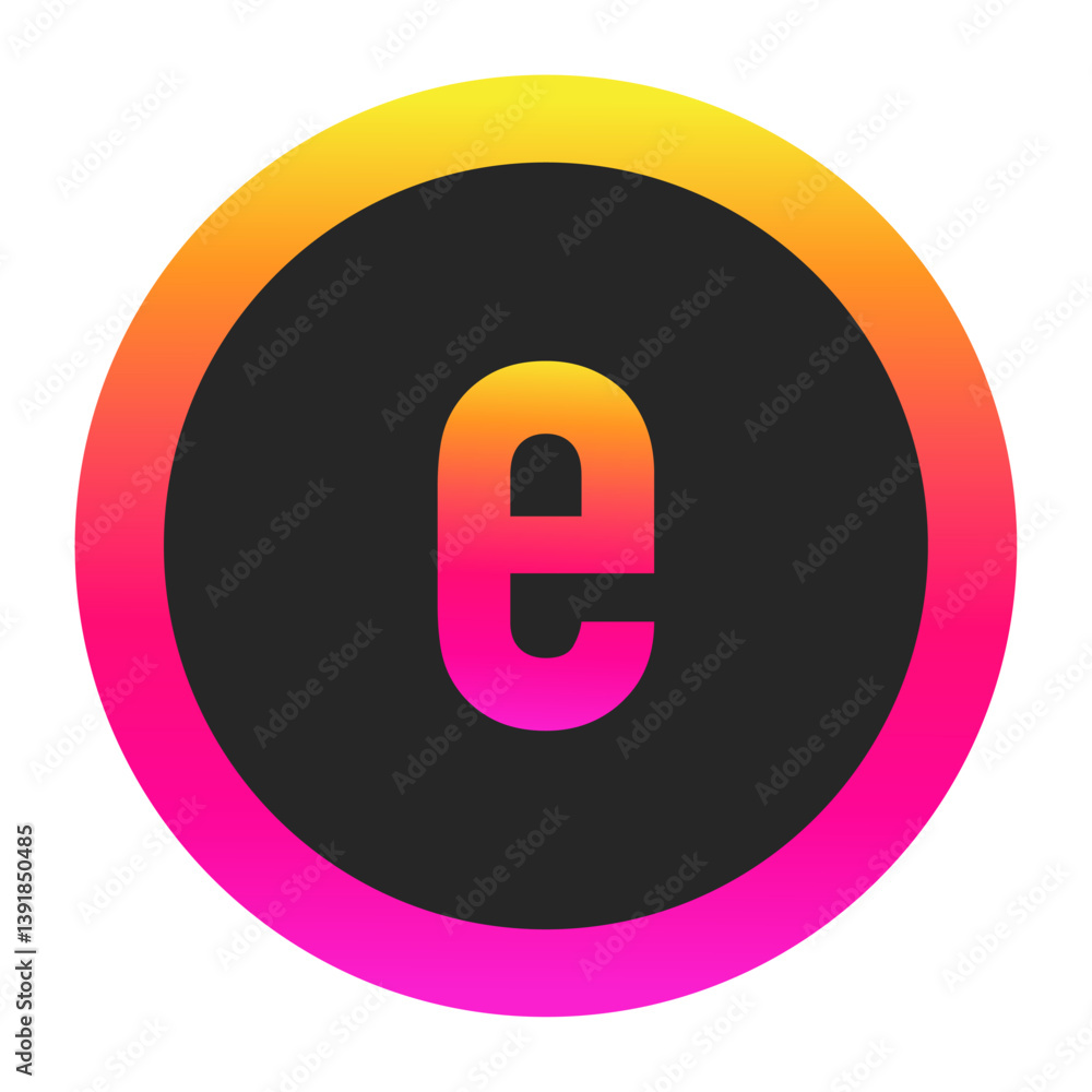 Stylized Lowercase letter e with neon gradient and dark circle background, perfect for tech branding, app icon, or modern digital media. Stylized Lowercase letter e with neon gradient and dark circle background, perfect for tech branding, app icon, or modern digital media.