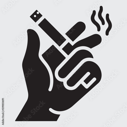 Hand with a cigarette solid icon, Smoking concept, Hand holding cigarette sign on white background