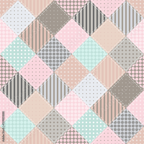 Patchwork print wallpaper background with different patterns quilting hobby craft handmade	