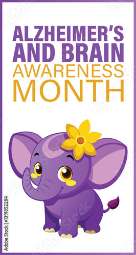 Alzheimer's disease awareness month 
 Alphabet flashcard with the name of the animal - an elephant