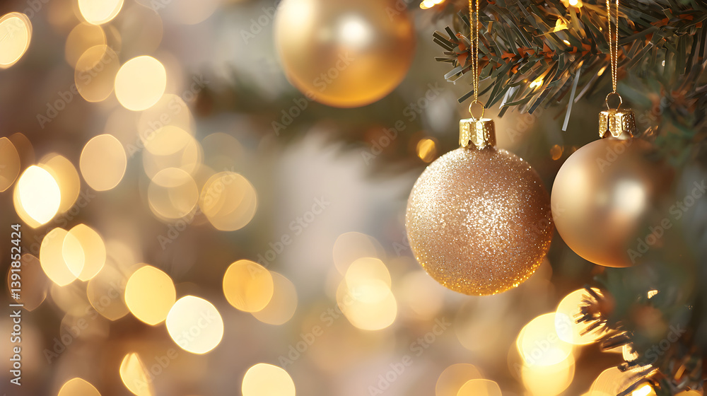 Elegant Gold Christmas Ornaments on Tree Elegant Gold Christmas Ornaments on Tree