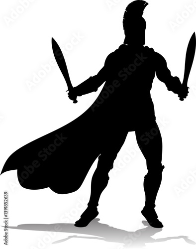 A Spartan or Trojan ancient Greek hoplite warrior silhouette. Could also be a Roman gladiator.
