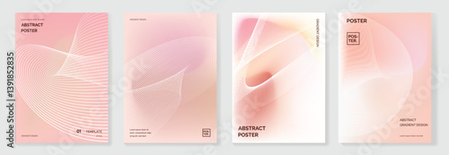 Abstract line wave gradient poster background vector set. Minimalist cover template with vibrant perspective line wave in motion. Ideal design for social media, cover, banner, flyer, music, ads.