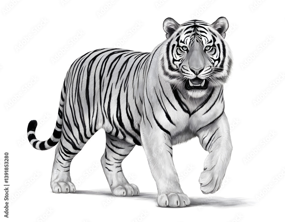 Obraz premium Majestic White Tiger: A Pencil Sketch Masterpiece