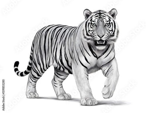 Majestic White Tiger: A Pencil Sketch Masterpiece