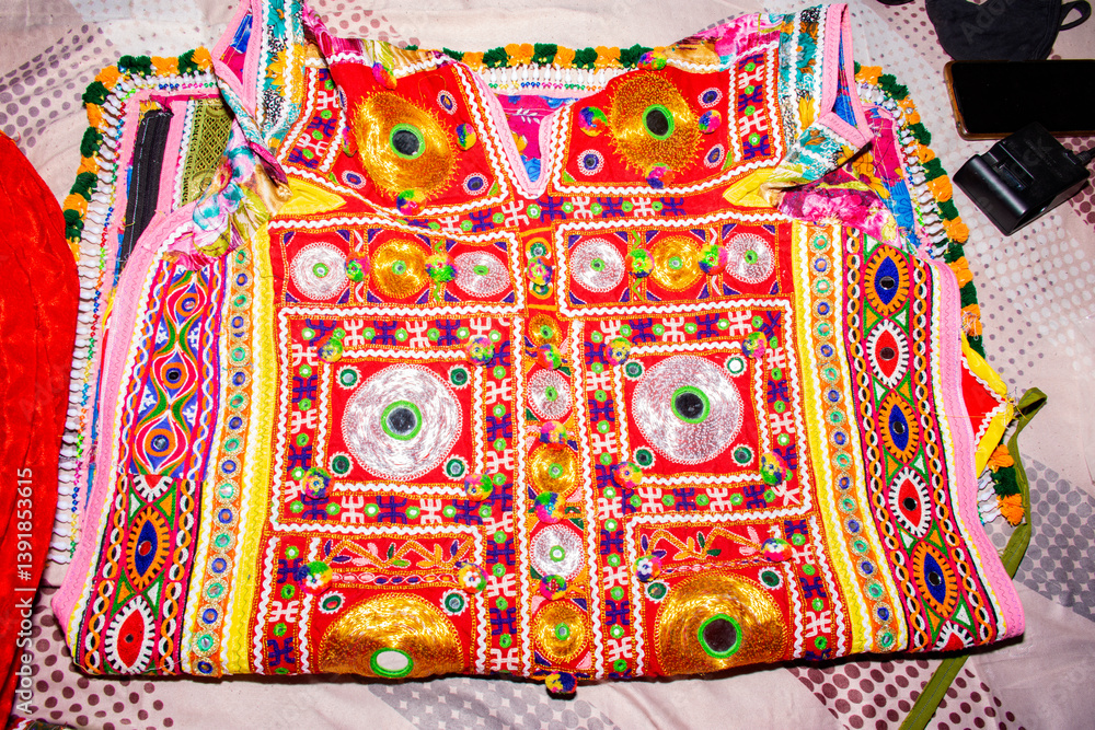 Traditional Handcrafted Kutch Female Clothing Showcasing Colorful Embroidery and Cultural Art