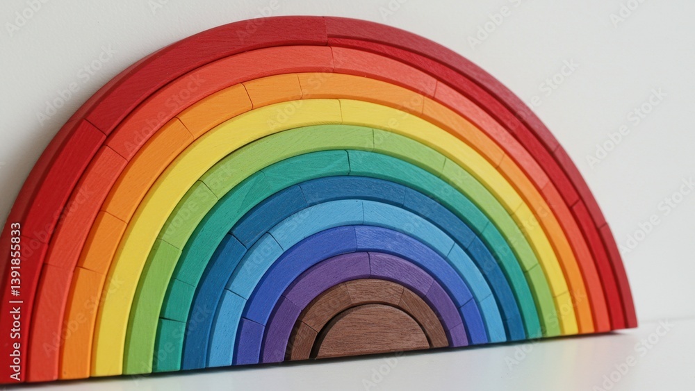 Obraz premium A wooden rainbow stacking toy featuring red, orange, yellow, green, blue, purple.