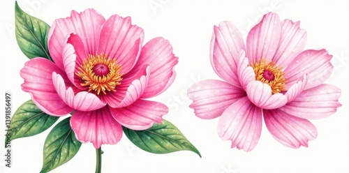 Watercolor illustration of peony flowers , flowers, peonies