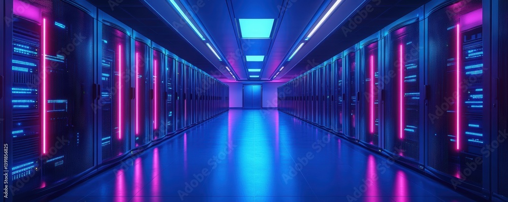 Fototapeta premium Futuristic server room with vibrant lighting