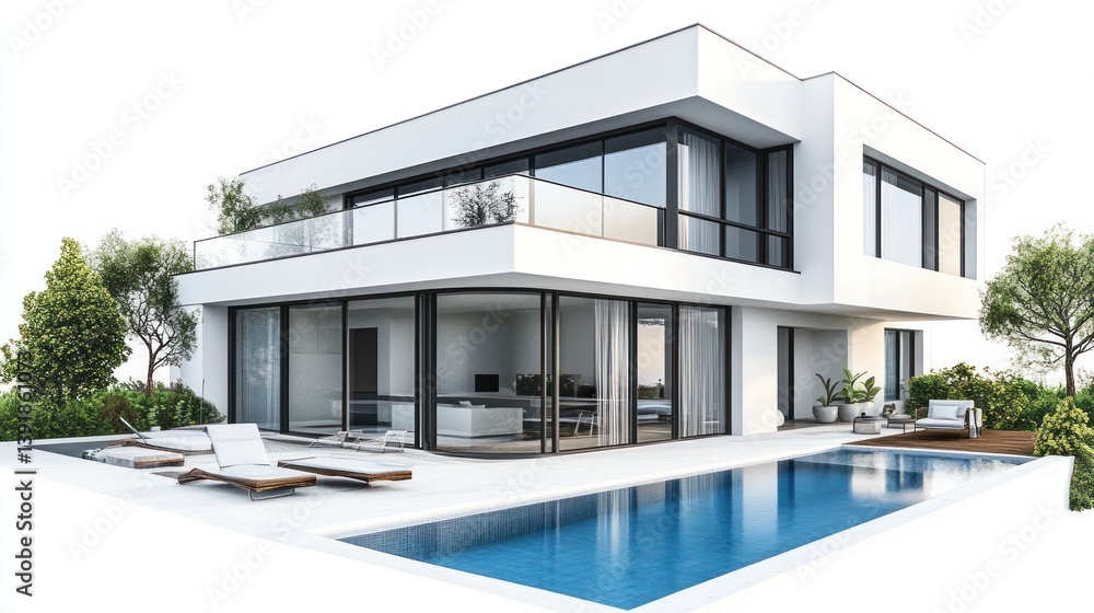 Modern House with Pool, Exterior View, Daytime Modern House with Pool, Exterior View, Daytime