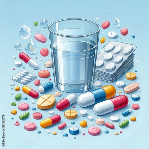 White pills, tablets, and capsules closeup represent various medications for health and care