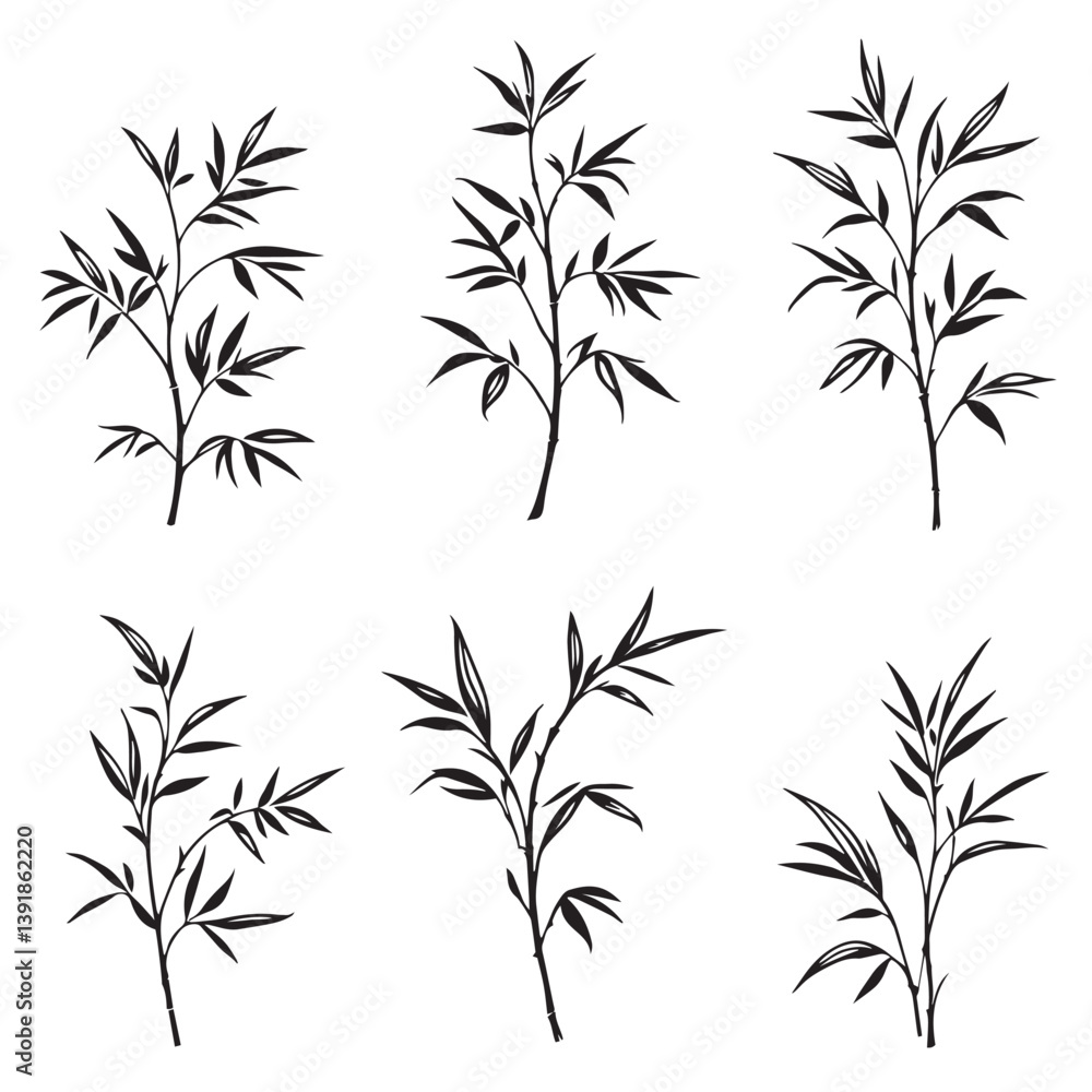 Fototapeta premium Elegant Bamboo Leaf Vector Line Art Design Illustration