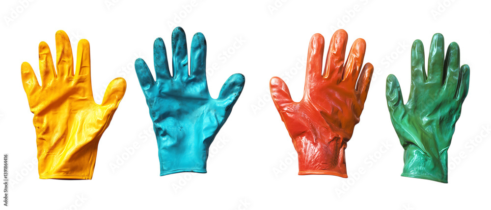 Fototapeta premium Pack of Gardening Gloves set of Five Different Poses set Against Transparent Background for Garden Equipment Branding, DIY Projects, or Outdoor Workwear Design