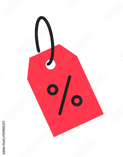 Discount tag. Flat cartoon clip art. Red and black illustration isolated on transparent background. 