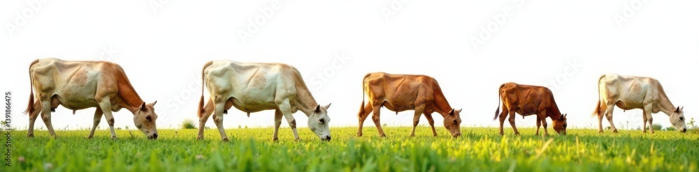 Farm animals grazing in a field on white background, rural landscape, sheep Farm animals grazing in a field on white background, rural landscape, sheep