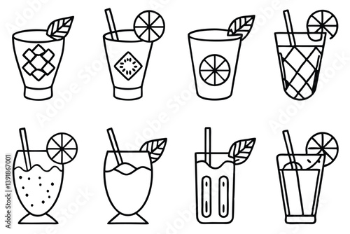 Mint Julep Line Art Detailed Sketch for Graphic Design Printing  