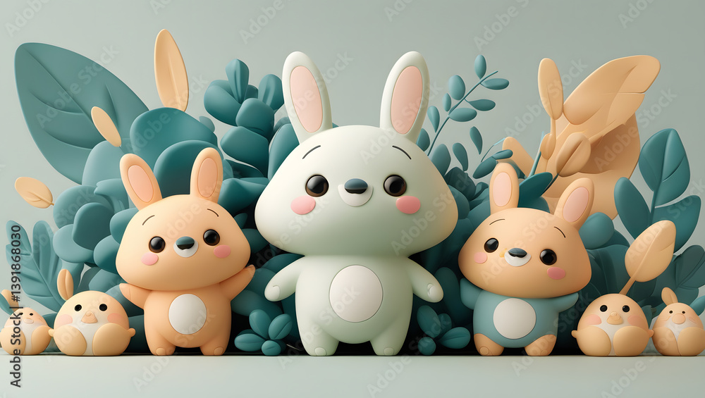 Cute Bunny in the Earth Day - 3D Illustration Cute Bunny in the Earth Day - 3D Illustration