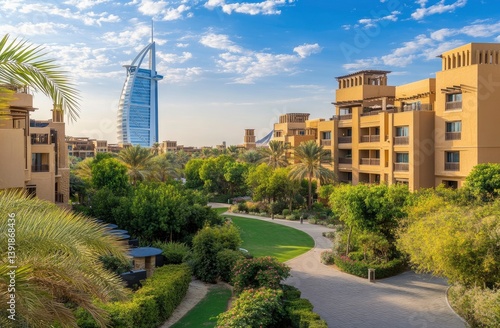 Dubai Cityscape with Modern Architecture Luxury Villas and Manicured Green Spaces