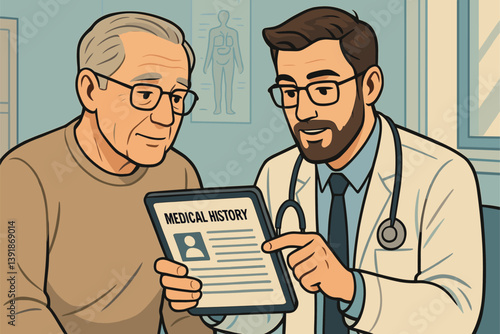 Doctor and Patient Reviewing Medical Records on Tablet