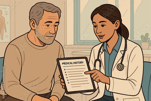Doctor and Patient Reviewing Medical Records on Tablet