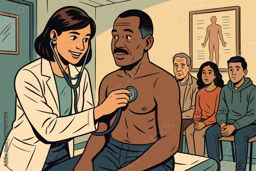 Physical Exam with Diverse Patients Waiting Nearby