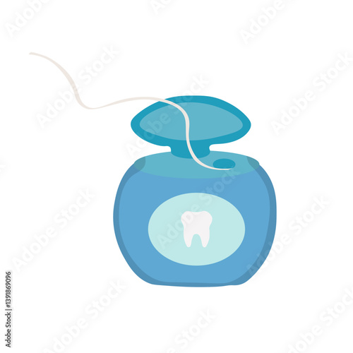 Dental floss, medical and dentistry healthcare. Thread of floss silk to clean between the teeth after eating. Vector illustration