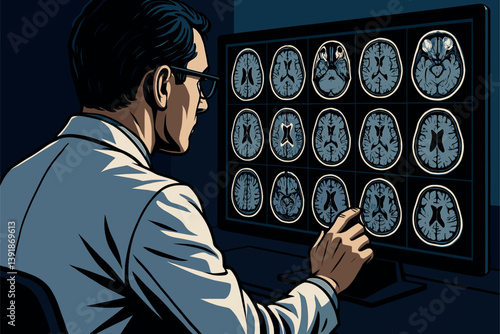 Radiologist Reviewing MRI Scans on High-Res Monitor
