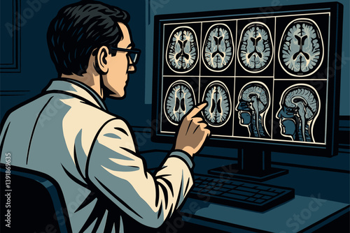 Radiologist Reviewing MRI Scans on High-Res Monitor
