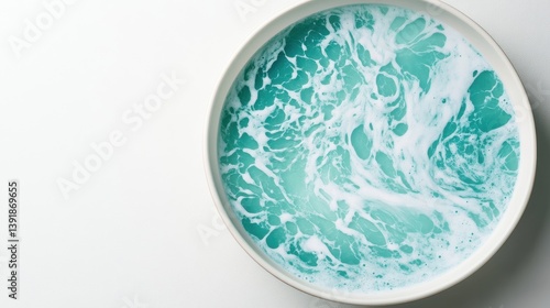 Swirling Ocean Waves Pattern in a White Bowl Captured from Above with a Soft Cream Background