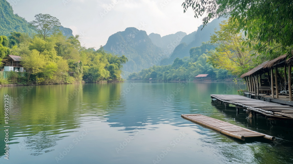 Serene reflections lake and mountains Serene reflections lake and mountains