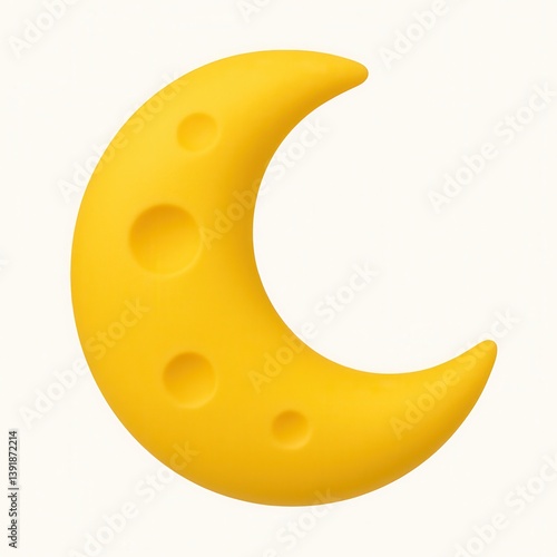 Yellow crescent moon with crater details